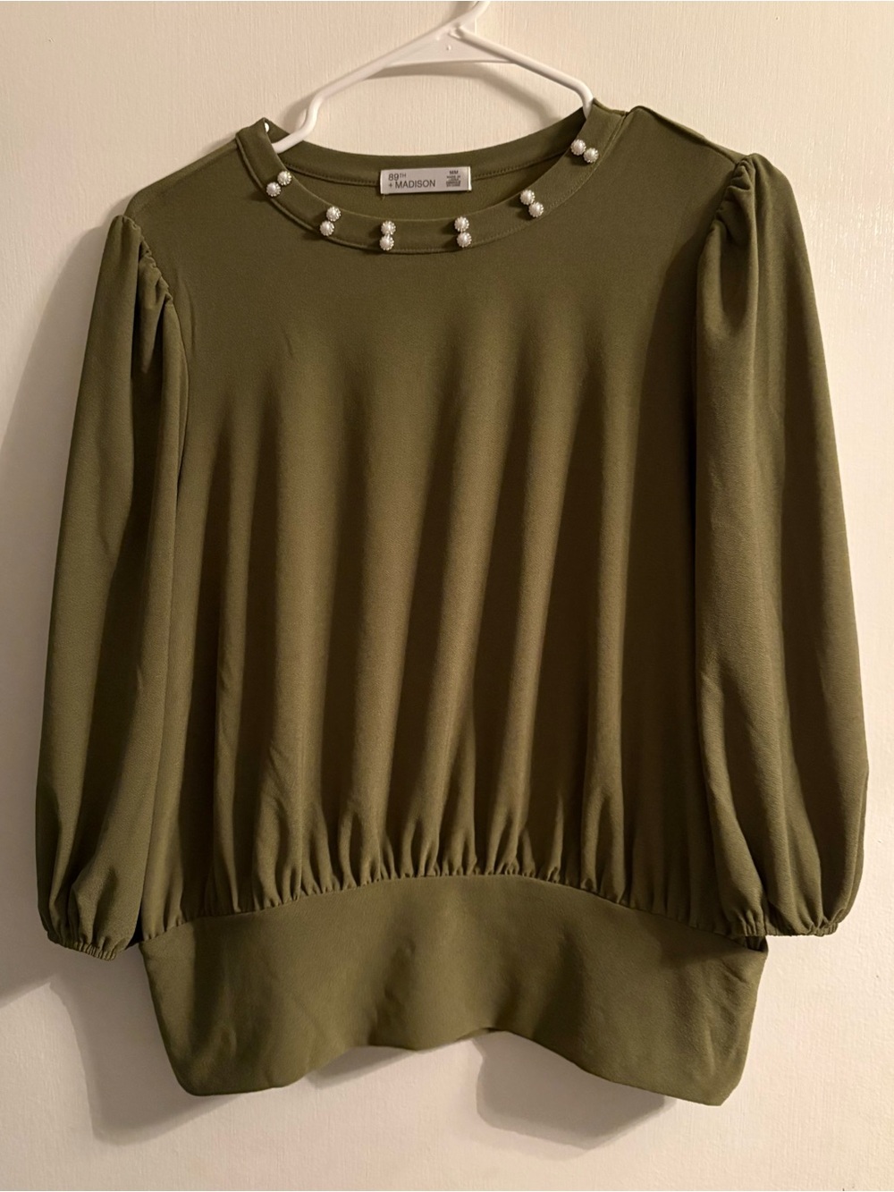 Beautiful 89th & Madison Blouse adorned with Jewels and Pearls